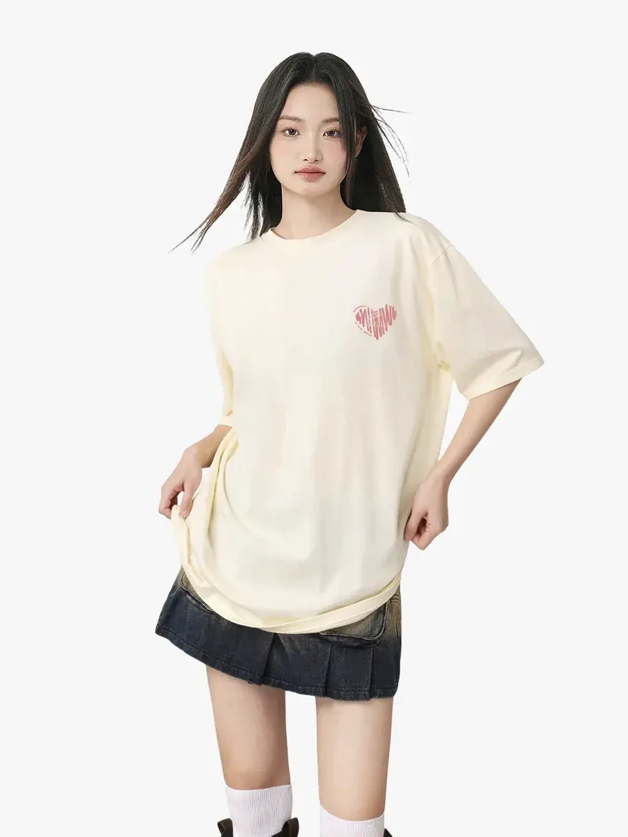 Women Pure Cotton Loose Fit T-Shirt Heart Print Summer Casual - Image 11
