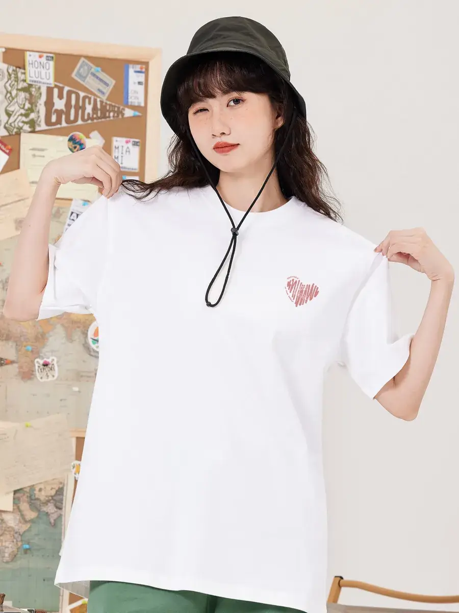 Women Pure Cotton Loose Fit T-Shirt Heart Print Summer Casual - Image 12