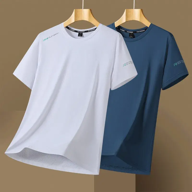 Ice Silk Men's White Short Sleeve T-Shirt Large