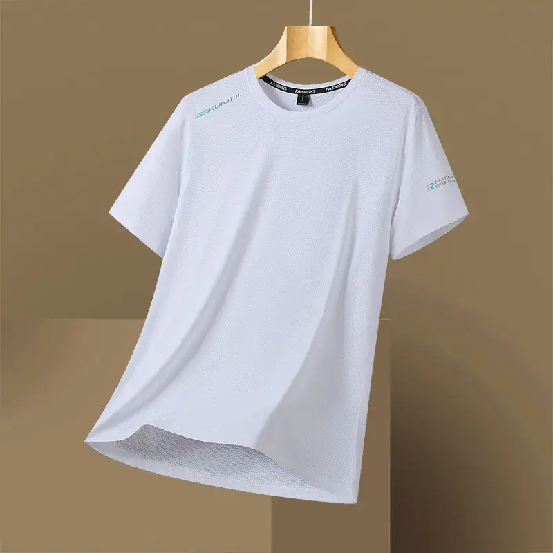 Ice Silk Men's White Short Sleeve T-Shirt Large