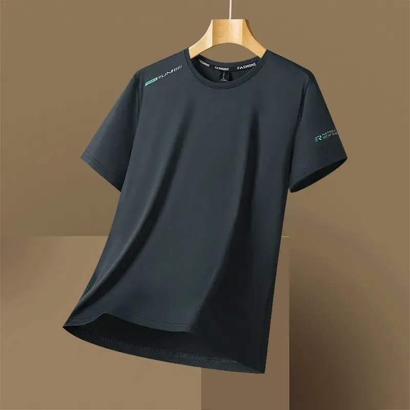 Ice Silk Men's White Short Sleeve T-Shirt Large