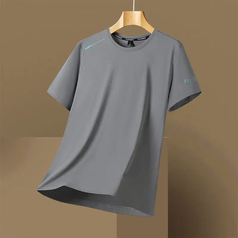 Ice Silk Men's White Short Sleeve T-Shirt Large