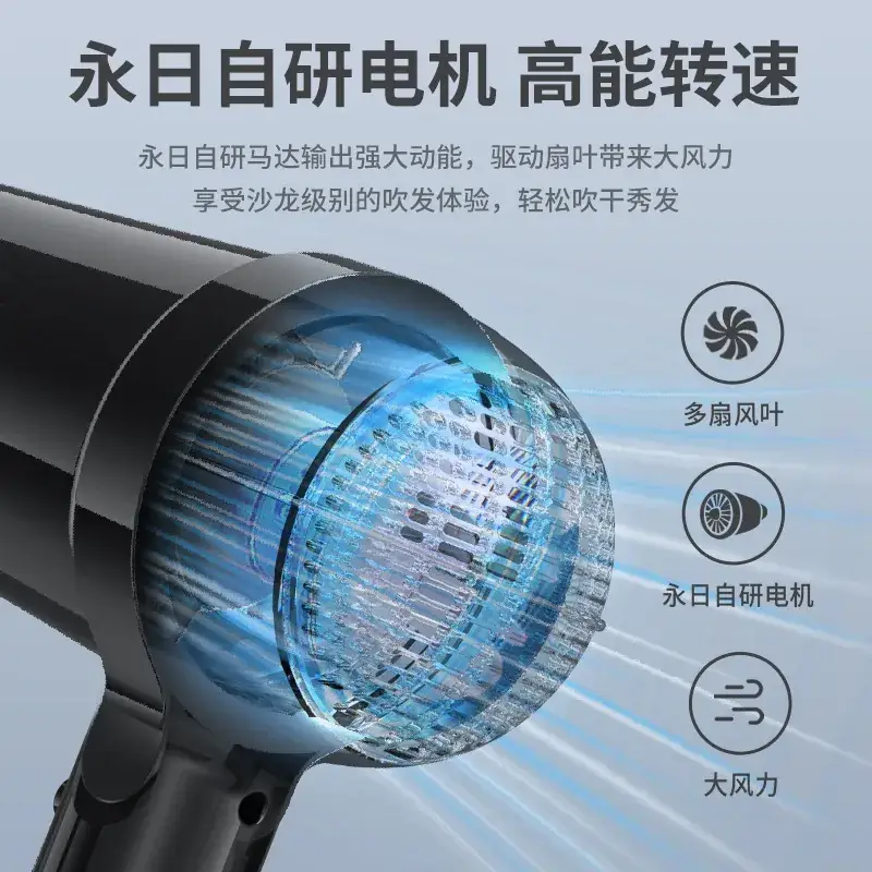 Yongri Black High Power Hair Dryer with Adjustable Temp - Image 4