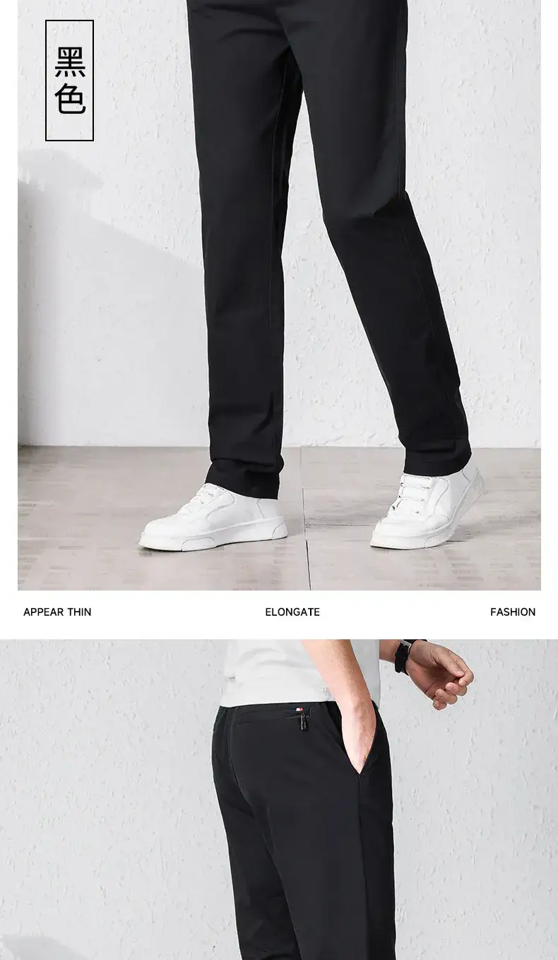 Summer Men Cotton Loose Pants Black Drawstring Waist — feature 10