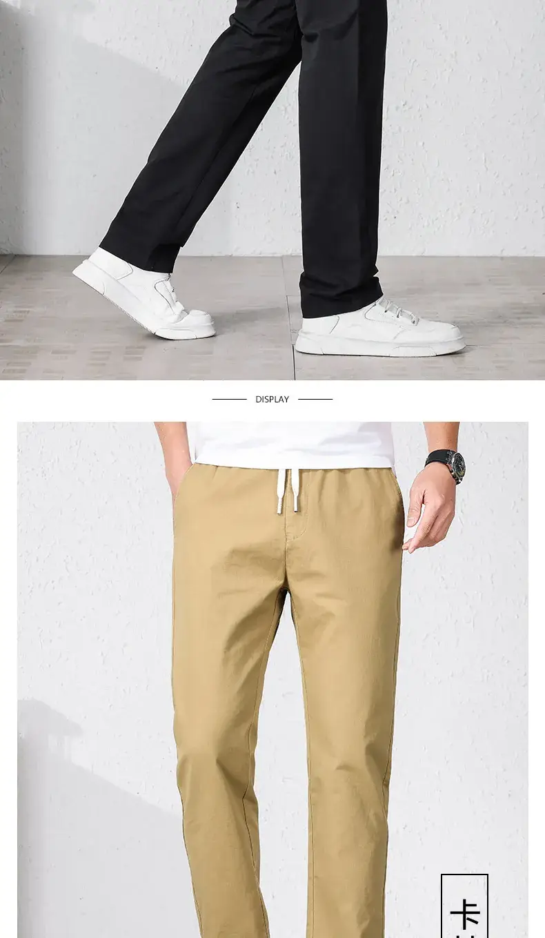 Summer Men Cotton Loose Pants Black Drawstring Waist — feature 11