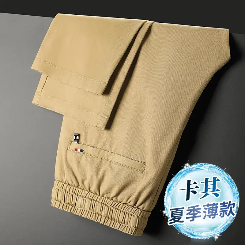 Summer Men Cotton Loose Pants Black Drawstring Waist - Image 3