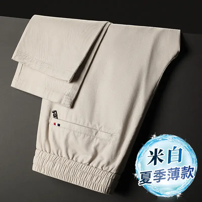 Summer Men Cotton Loose Pants Black Drawstring Waist - Image 4