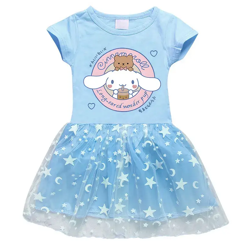 2023 New Arrival Korean Style Girl's Dress Half Sleeve Summer Girl's Cartoon Star Mesh Short Sleeve Princess Dress - Image 3