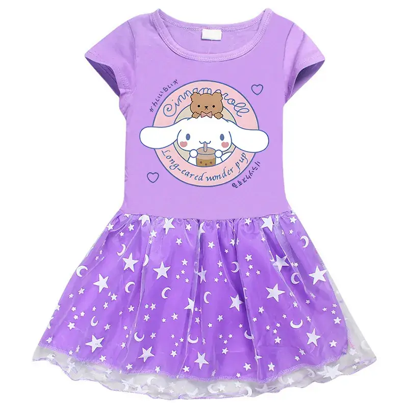 2023 New Arrival Korean Style Girl's Dress Half Sleeve Summer Girl's Cartoon Star Mesh Short Sleeve Princess Dress - Image 2
