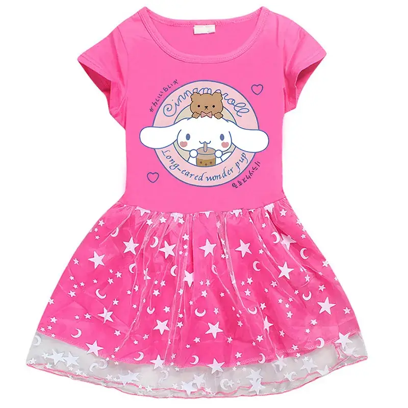 2023 New Arrival Korean Style Girl's Dress Half Sleeve Summer Girl's Cartoon Star Mesh Short Sleeve Princess Dress - Image 4