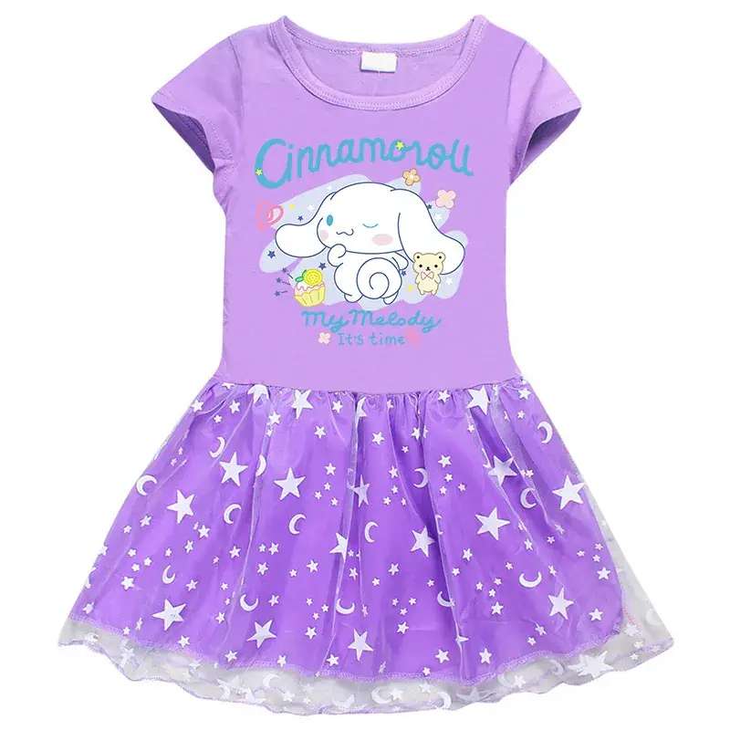 2023 New Arrival Korean Style Girl's Dress Half Sleeve Summer Girl's Cartoon Star Mesh Short Sleeve Princess Dress - Image 2