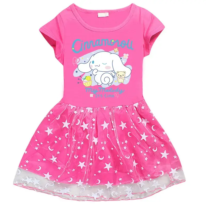 2023 New Arrival Korean Style Girl's Dress Half Sleeve Summer Girl's Cartoon Star Mesh Short Sleeve Princess Dress - Image 4