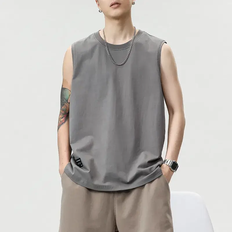 Men's Black Sleeveless Vest Heavy Cotton Summer Wear - Image 5