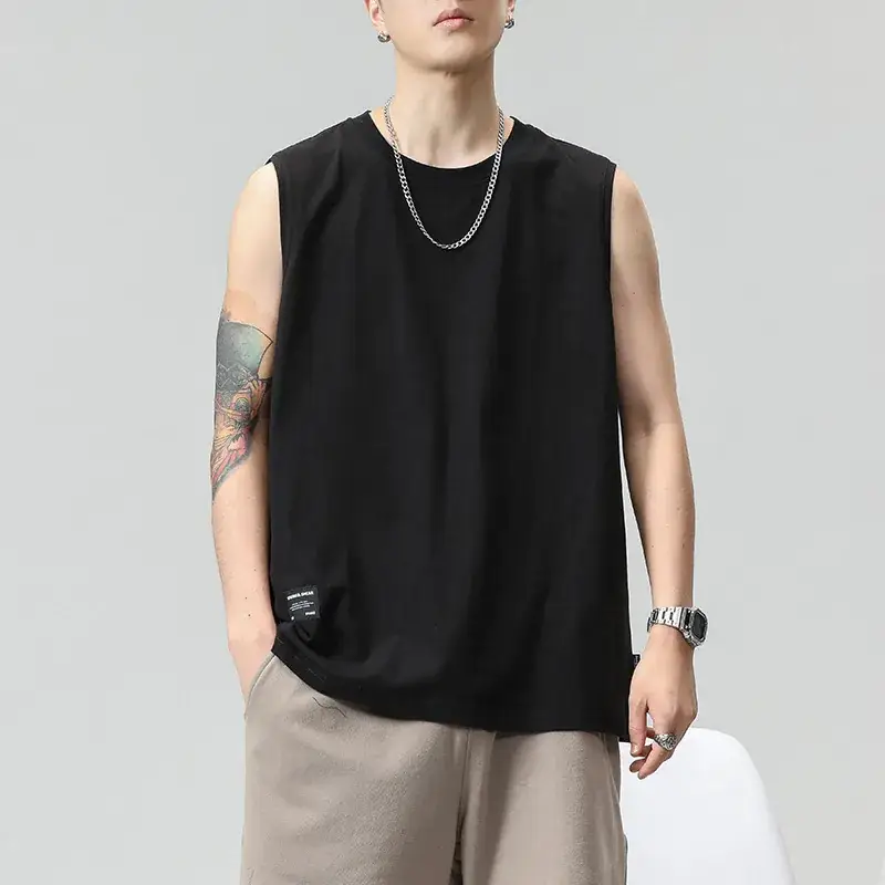 Men's Black Sleeveless Vest Heavy Cotton Summer Wear - Image 6