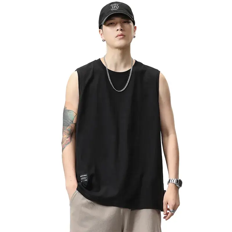 Men's Black Sleeveless Vest Heavy Cotton Summer Wear - Image 8