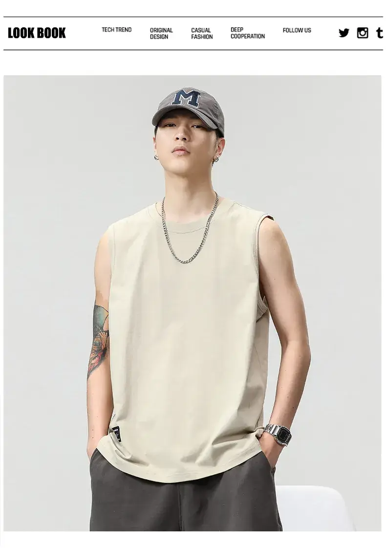 Men's Black Sleeveless Vest Heavy Cotton Summer Wear — feature 1