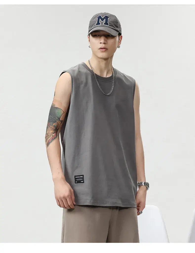 Men's Black Sleeveless Vest Heavy Cotton Summer Wear — feature 10