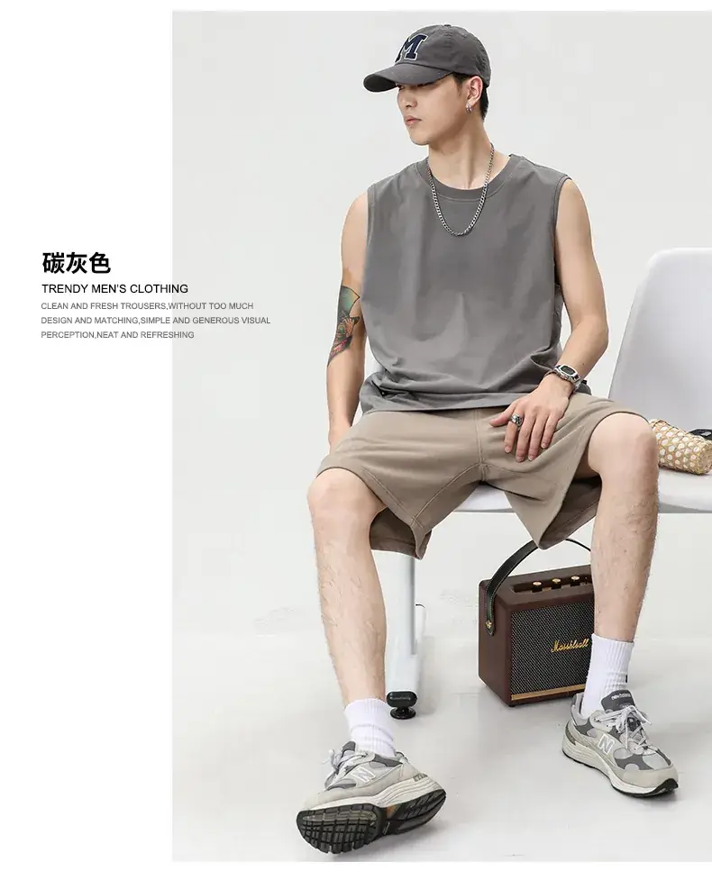 Men's Black Sleeveless Vest Heavy Cotton Summer Wear — feature 11