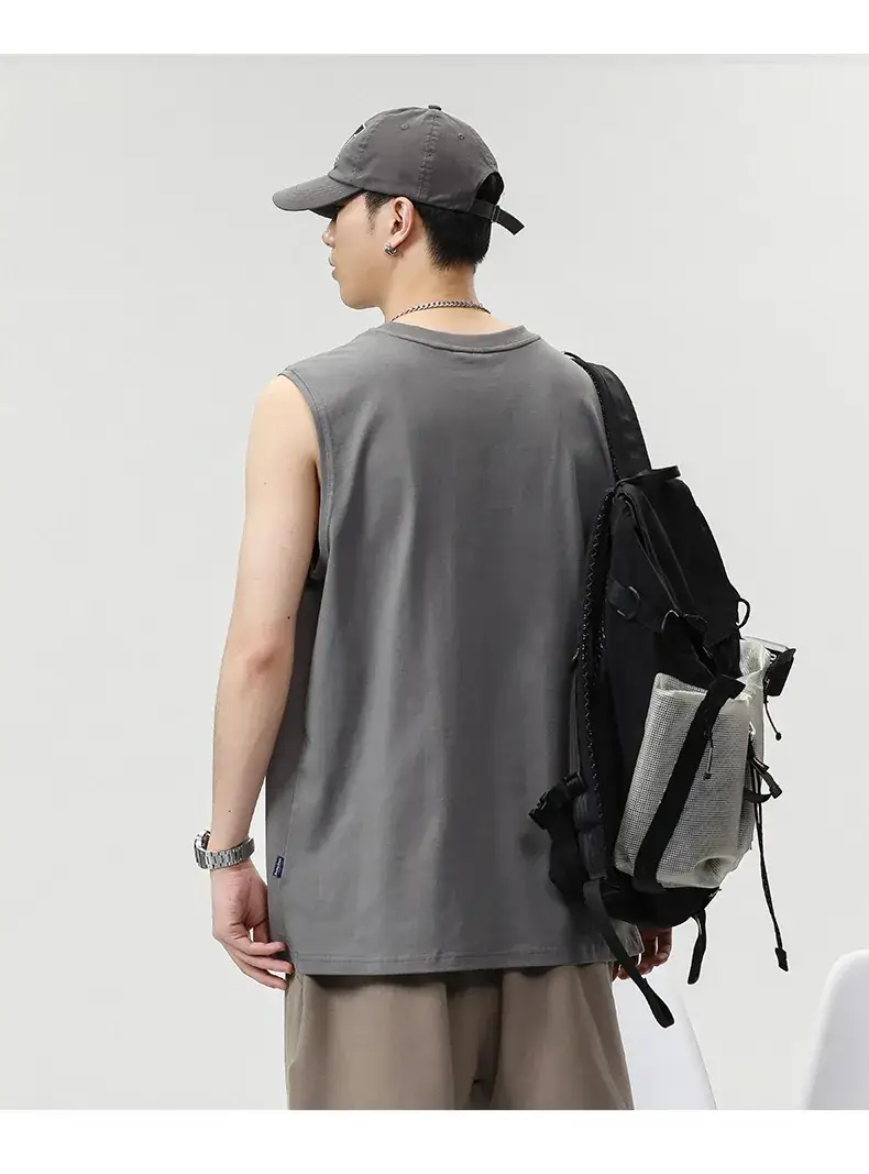 Men's Black Sleeveless Vest Heavy Cotton Summer Wear — feature 12