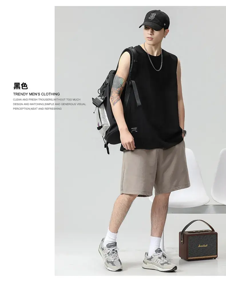 Men's Black Sleeveless Vest Heavy Cotton Summer Wear — feature 14