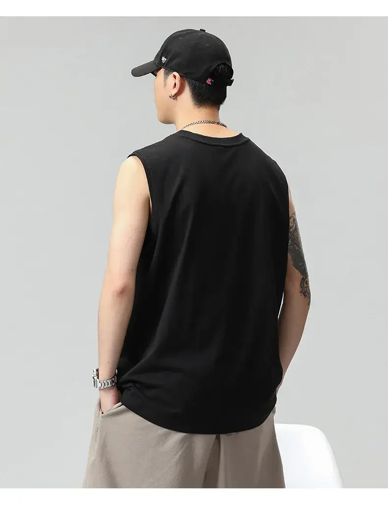 Men's Black Sleeveless Vest Heavy Cotton Summer Wear — feature 15