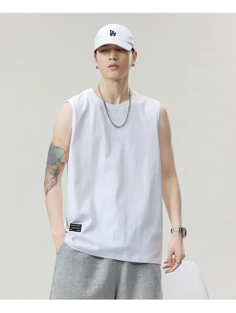 Men's Black Sleeveless Vest Heavy Cotton Summer Wear — feature 16