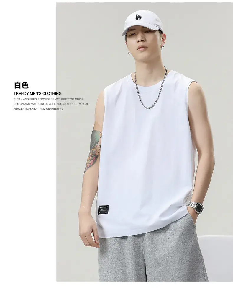 Men's Black Sleeveless Vest Heavy Cotton Summer Wear — feature 17
