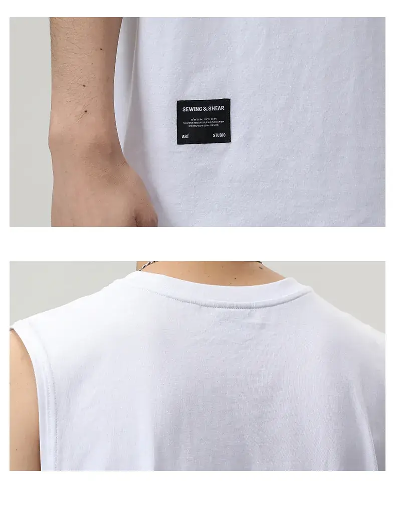 Men's Black Sleeveless Vest Heavy Cotton Summer Wear — feature 20