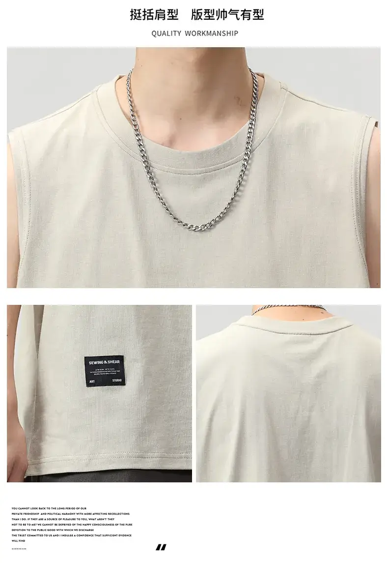 Men's Black Sleeveless Vest Heavy Cotton Summer Wear — feature 3