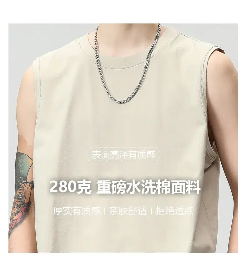 Men's Black Sleeveless Vest Heavy Cotton Summer Wear — feature 4