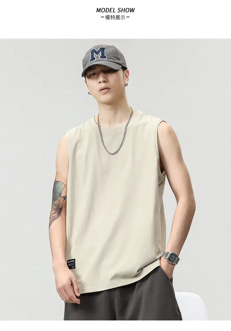 Men's Black Sleeveless Vest Heavy Cotton Summer Wear — feature 6