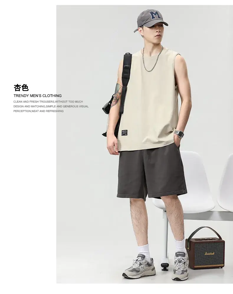 Men's Black Sleeveless Vest Heavy Cotton Summer Wear — feature 7
