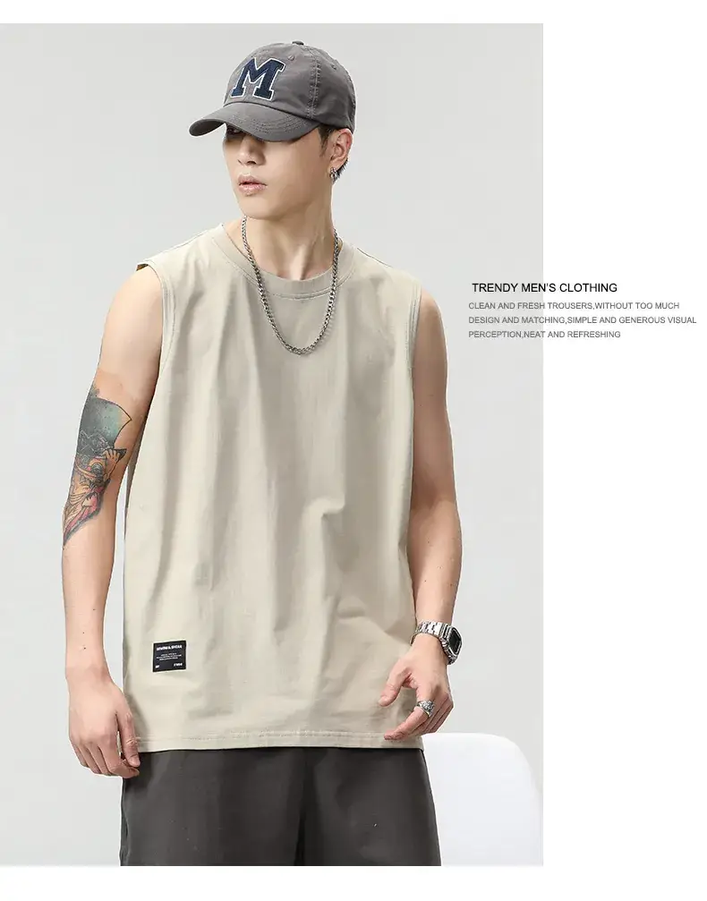 Men's Black Sleeveless Vest Heavy Cotton Summer Wear — feature 8