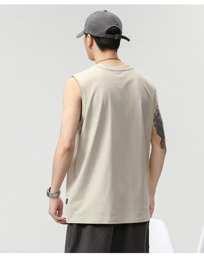 Men's Black Sleeveless Vest Heavy Cotton Summer Wear — feature 9