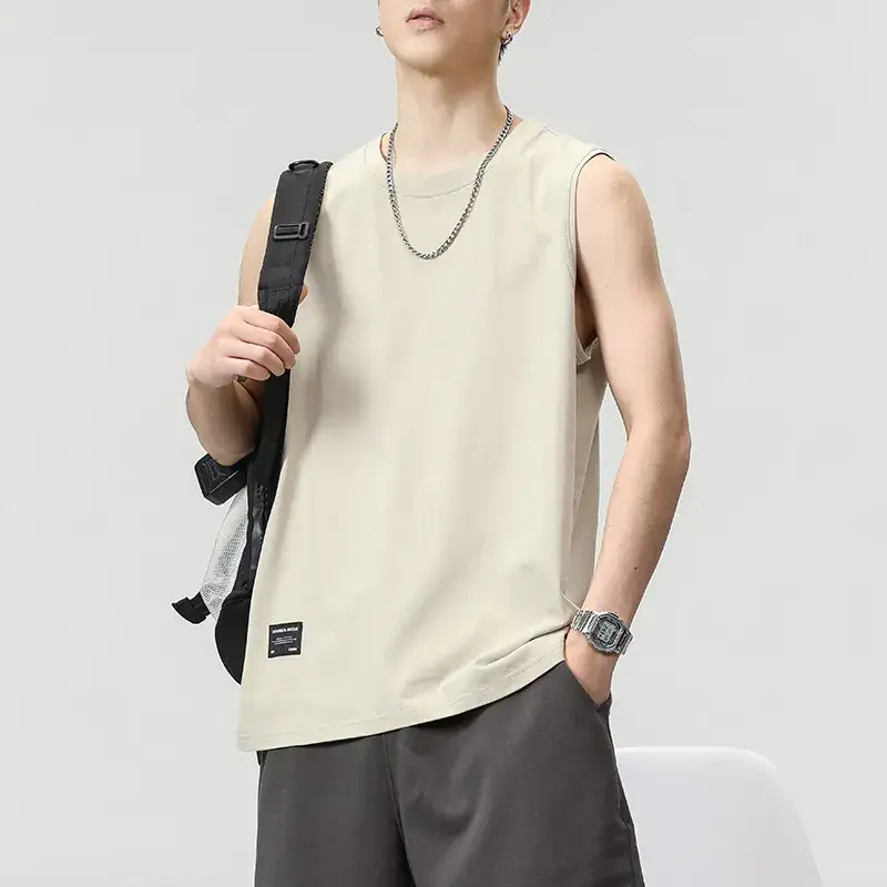 Men's Black Sleeveless Vest Heavy Cotton Summer Wear - Image 2