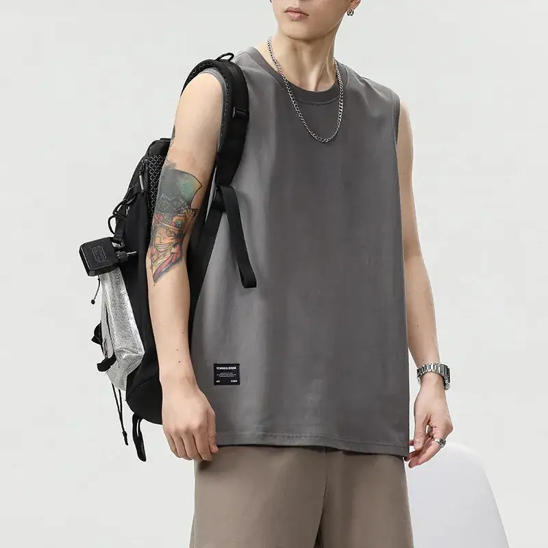 Men's Black Sleeveless Vest Heavy Cotton Summer Wear - Image 3
