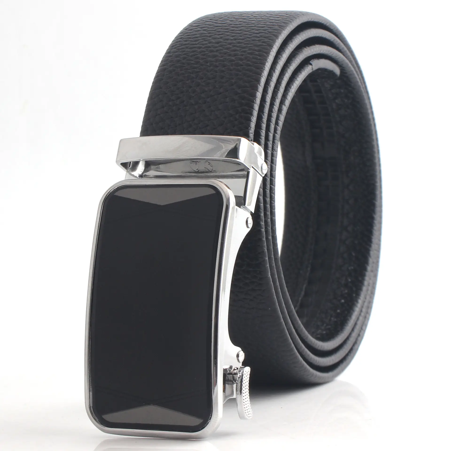 Men's Black Leather Belt with Chrome Buckle - Image 4
