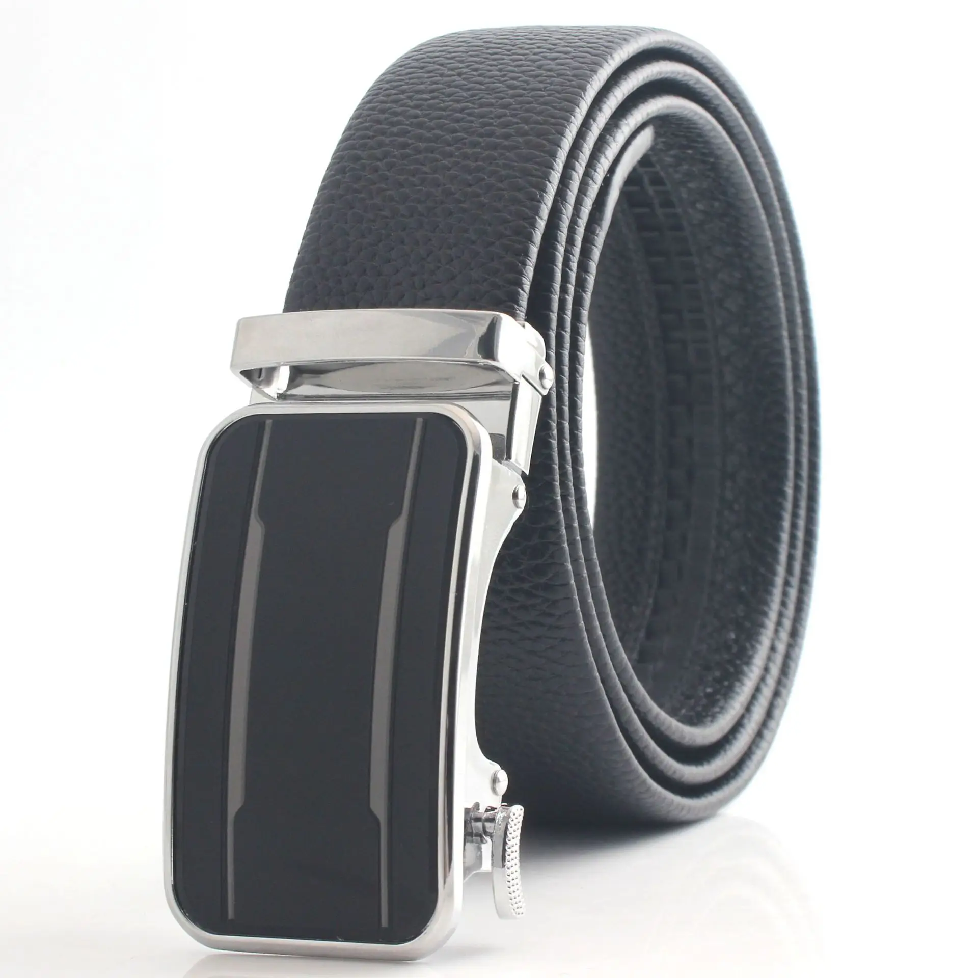 Men's Black Leather Belt with Chrome Buckle - Image 5