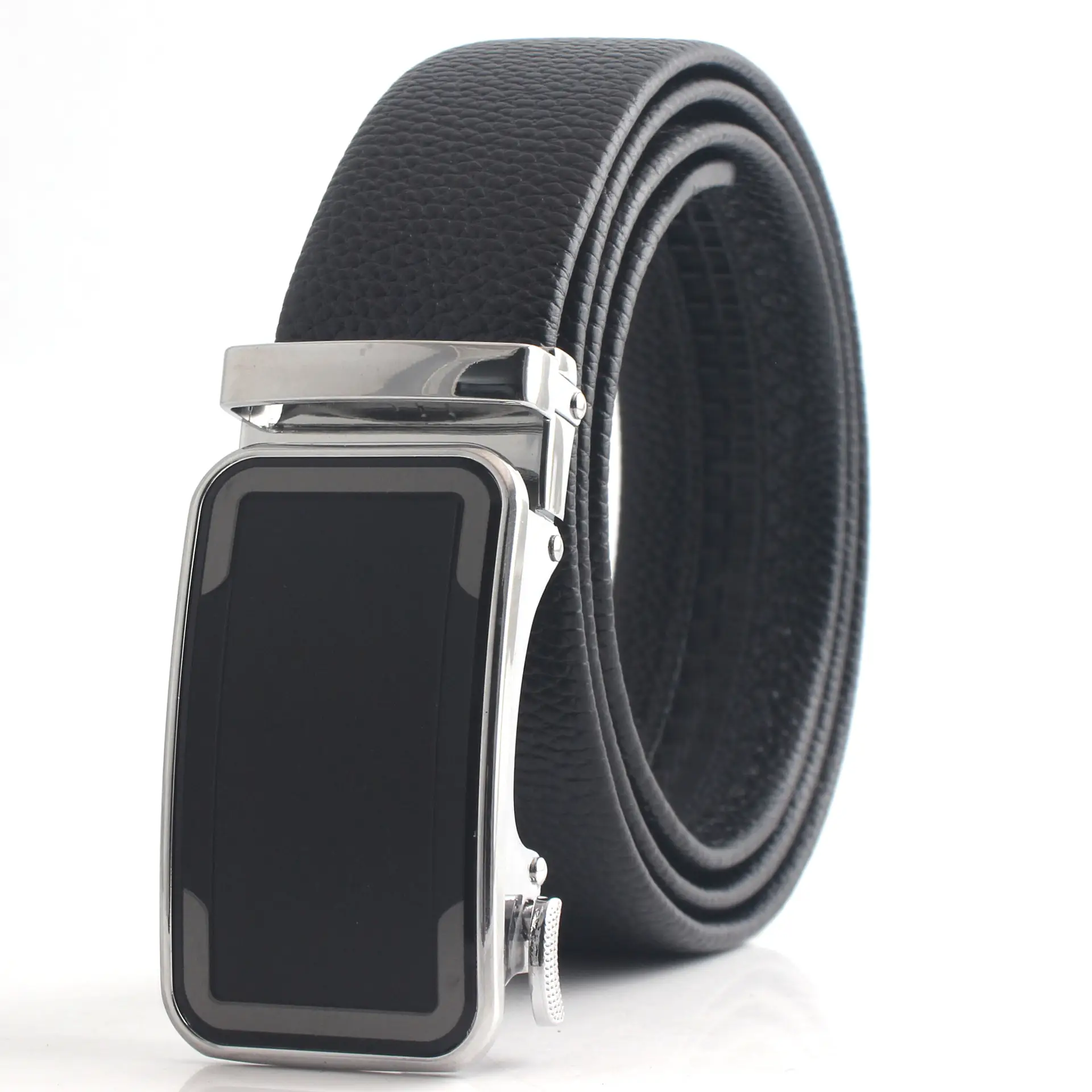 Men's Black Leather Belt with Chrome Buckle - Image 6