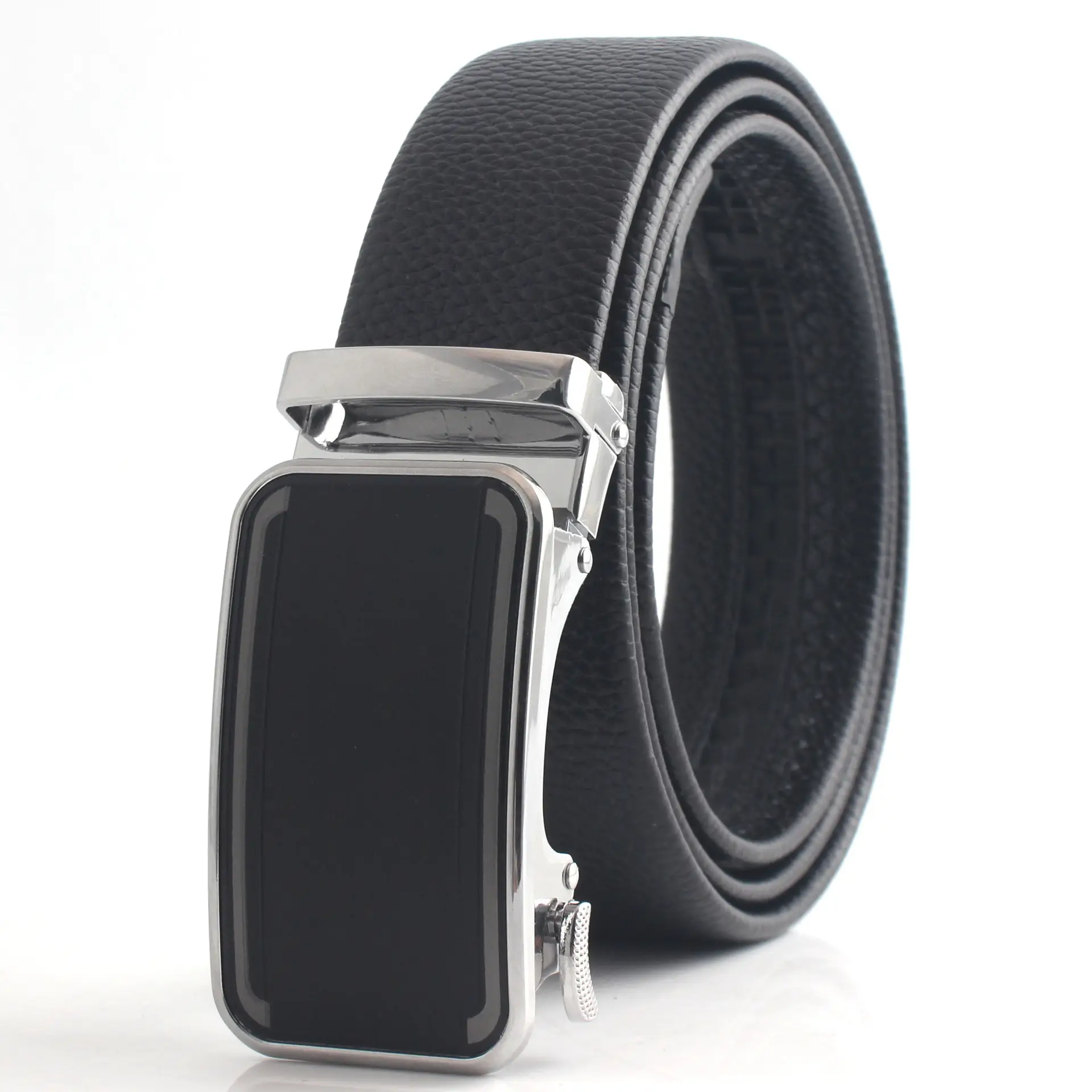 Men's Black Leather Belt with Chrome Buckle - Image 7