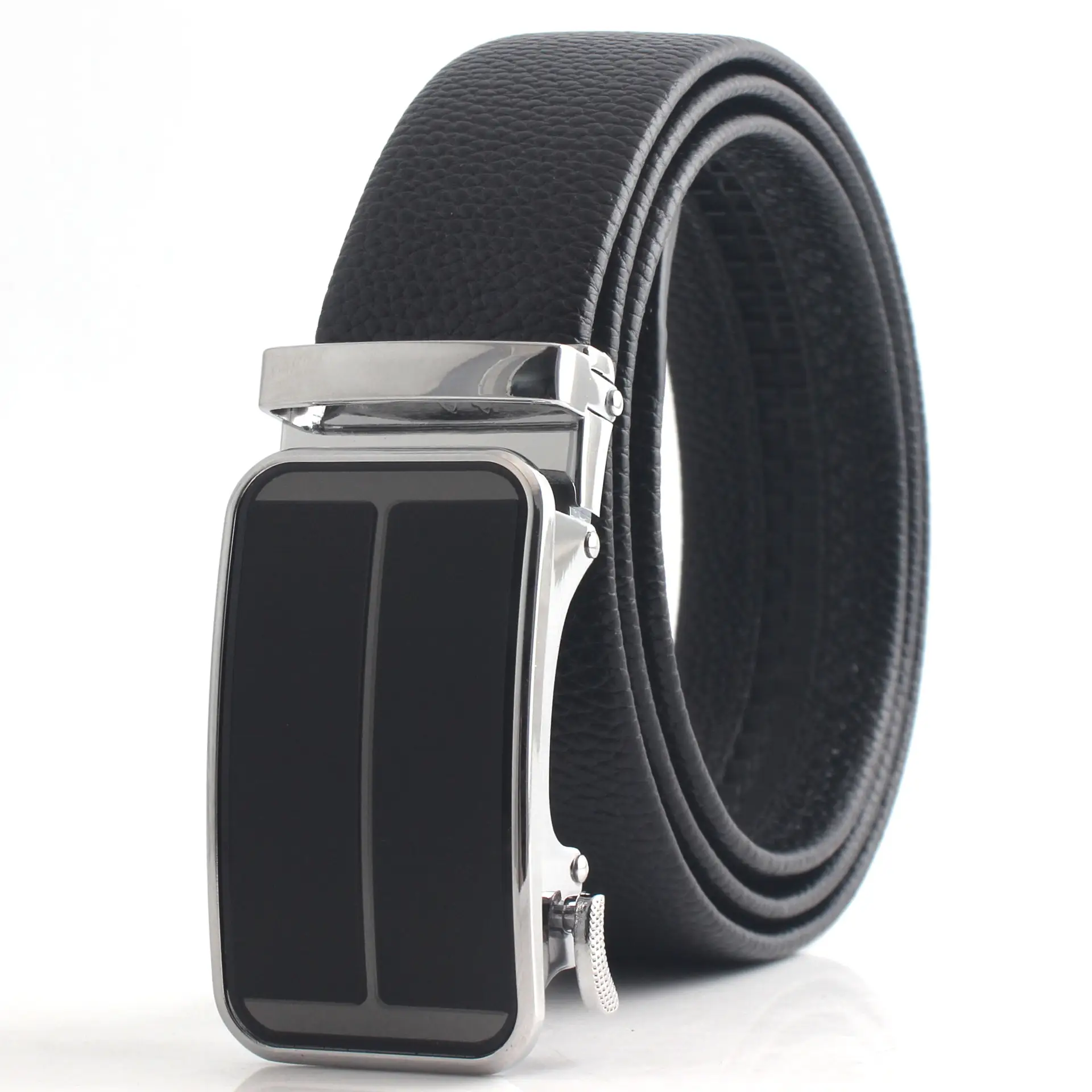 Men's Black Leather Belt with Chrome Buckle - Image 8