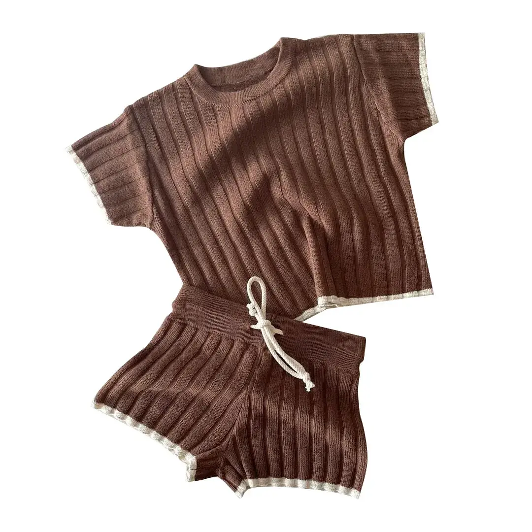 Baby Sweater Set Beige Striped Short Sleeve Casual Wear - Image 7
