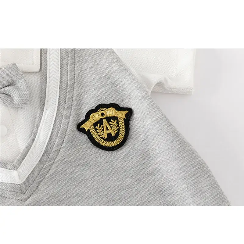 Baby Boys Gray Short Sleeve Jet Suit with Bow Tie - Image 6