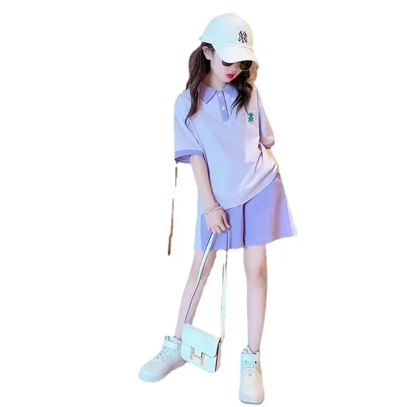 Summer Girls Pink Polo Shorts Set with Cap - Image 6