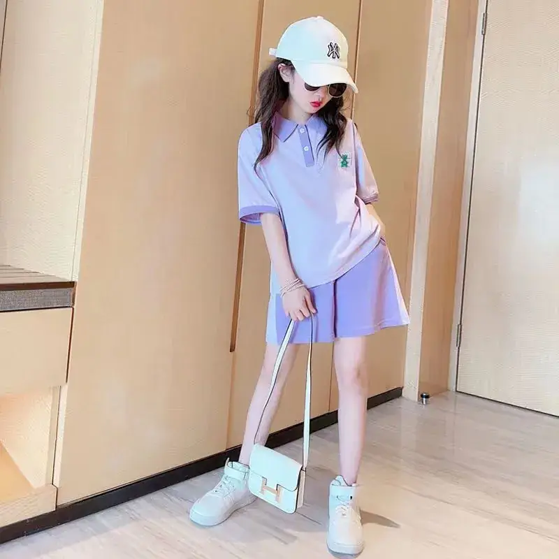 Summer Girls Pink Polo Shorts Set with Cap - Image 2