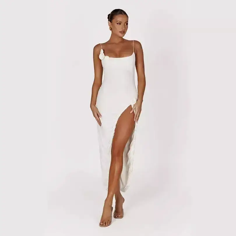 2025 Summer Sexy Slim Fitting White Slit Dress for Women - Image 2