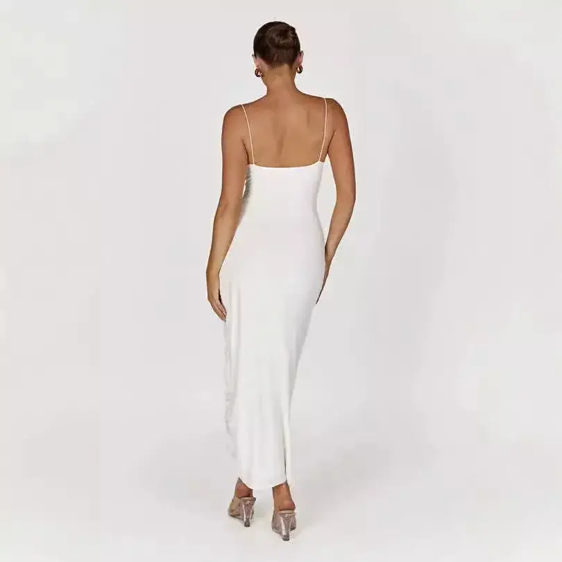 2025 Summer Sexy Slim Fitting White Slit Dress for Women - Image 5