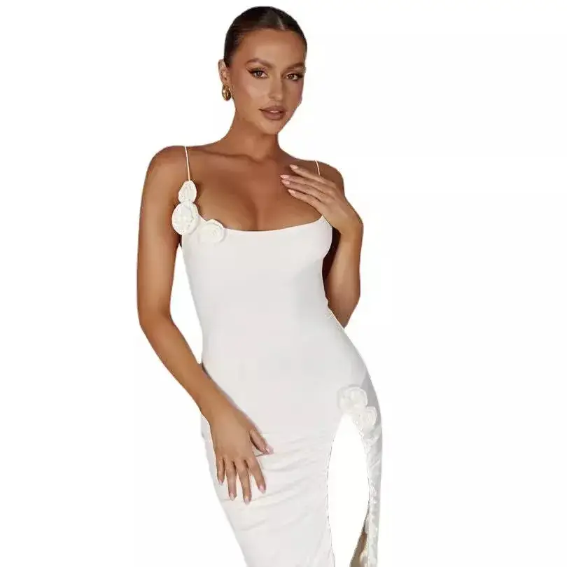 2025 Summer Sexy Slim Fitting White Slit Dress for Women - Image 6