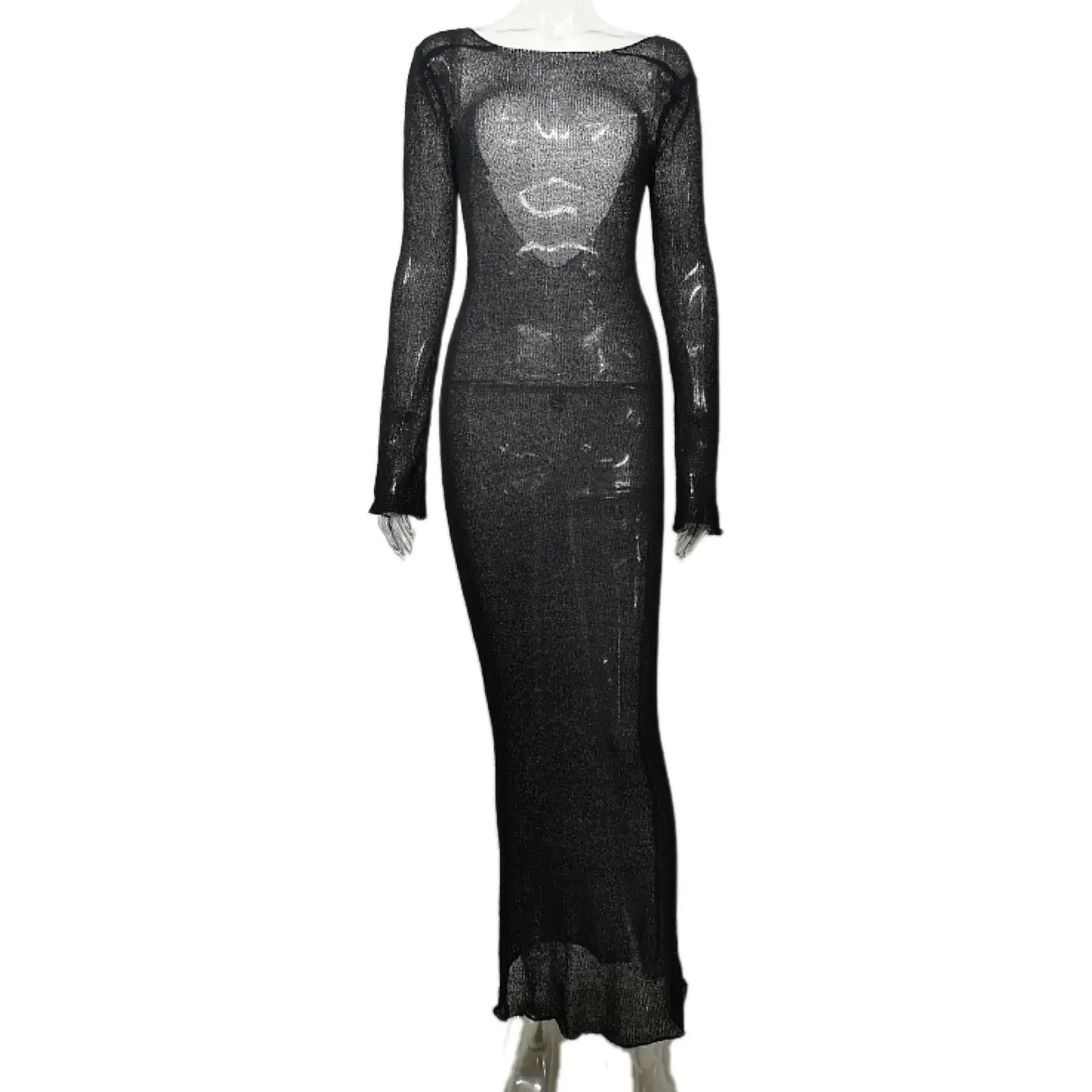 2025 Summer See-Through Long Sleeve Knitted Blouse Large - Image 5