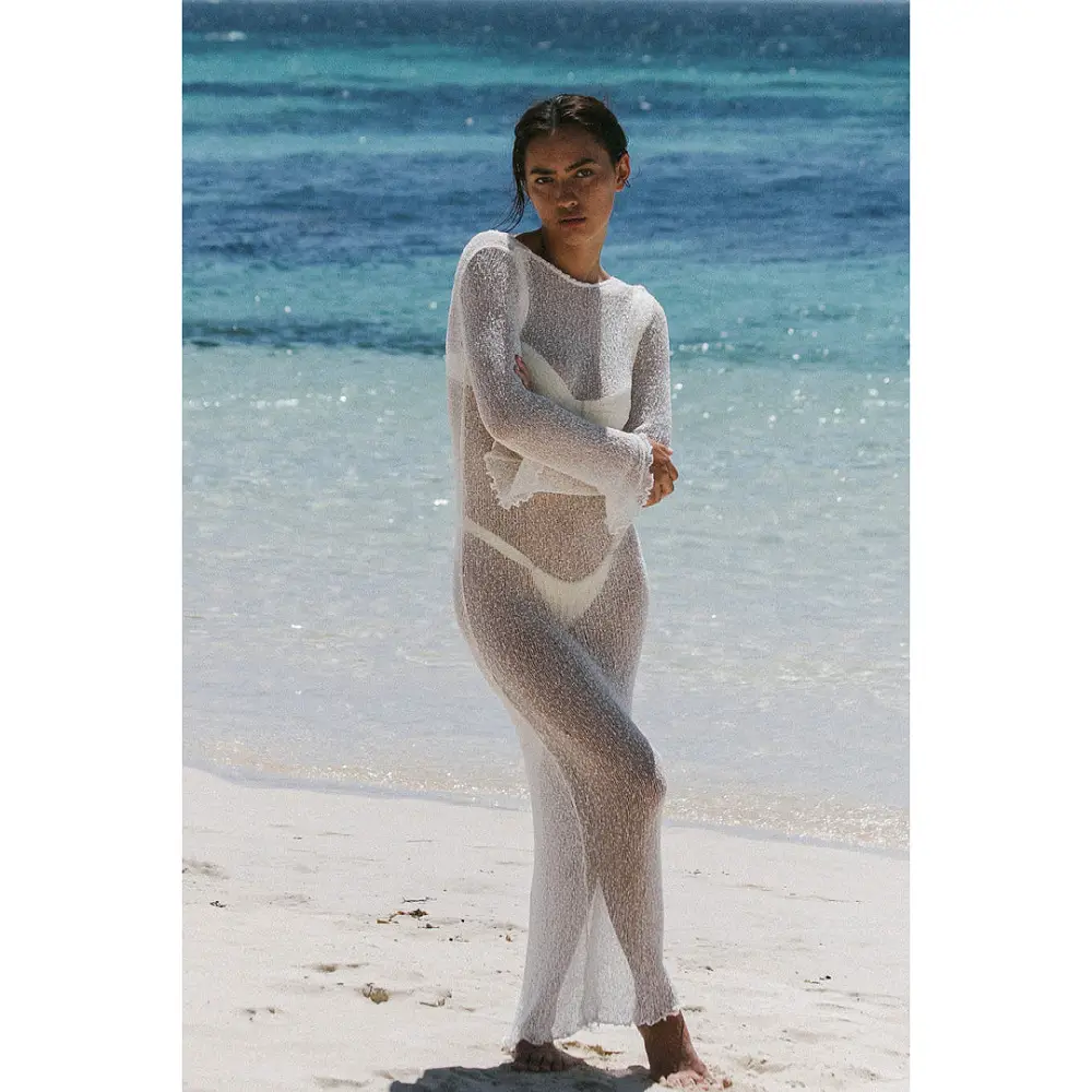 2025 Summer See-Through Long Sleeve Knitted Blouse Large — feature 11